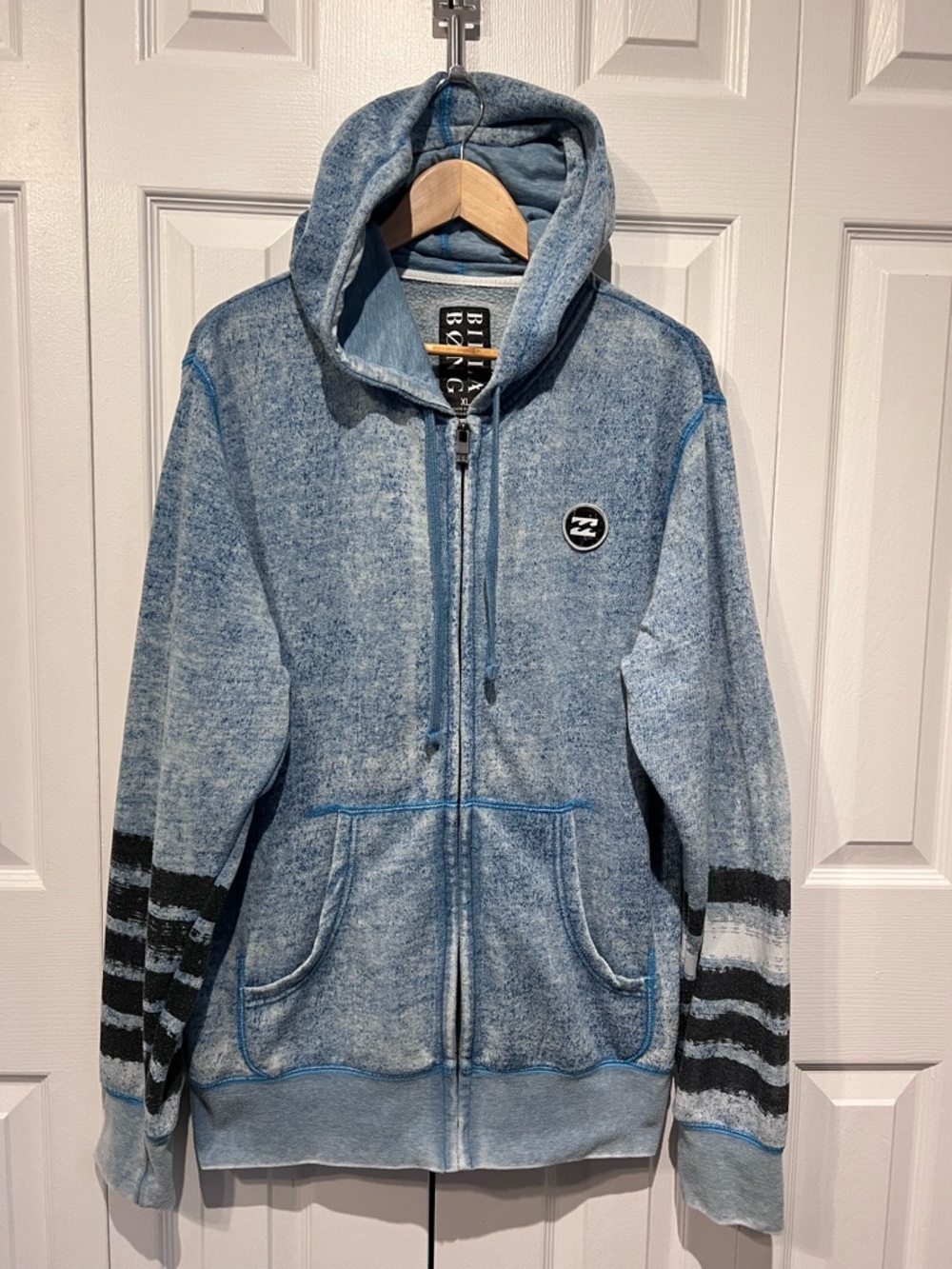 Billabong Blue Vintage Men’s Acid Wash Faded Zip Up Hoodie Sweatshirt Size XL
